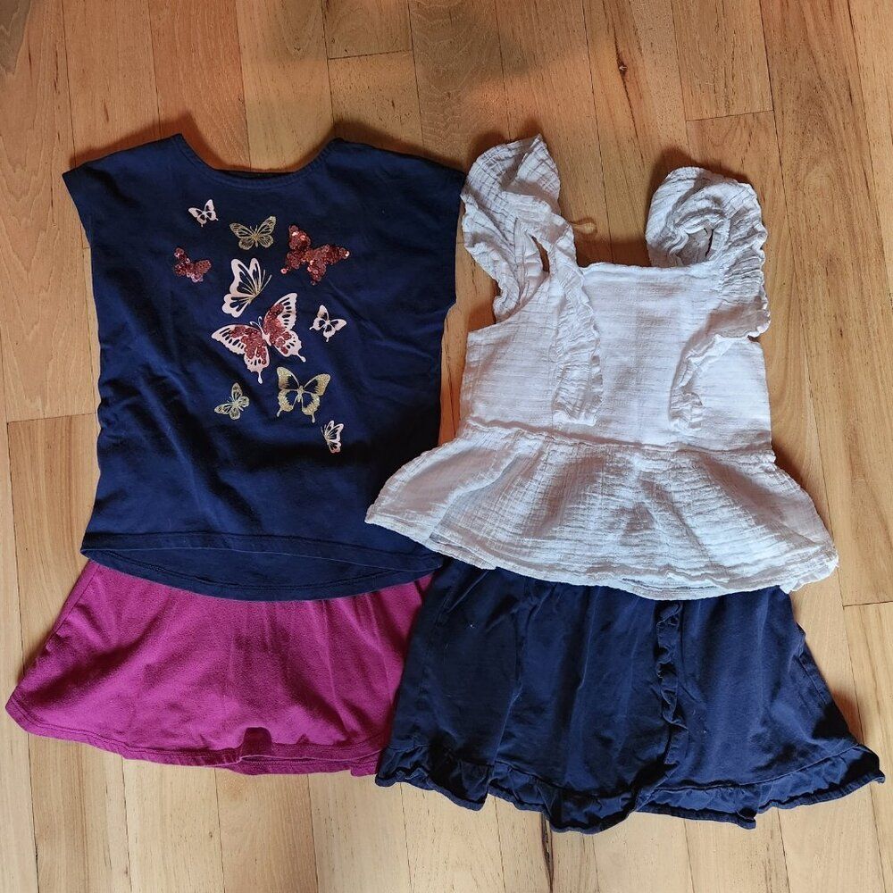 Girls Size 6/6X 4 pc Mix & Match Cartwheel Skort & Tops Bundle - Blue/Magenta